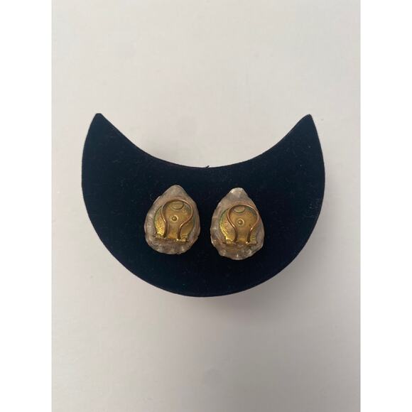 Antique DEPOSE Tear Drop Rhinestones Clip On Earrings Made in France Signed - Picture 3 of 6